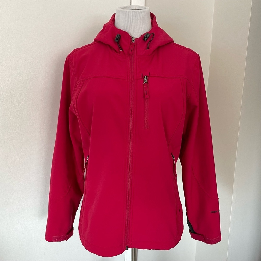 Free Country Women's Red Hooded Jacket Coat Fleece Lined Inside Size Large